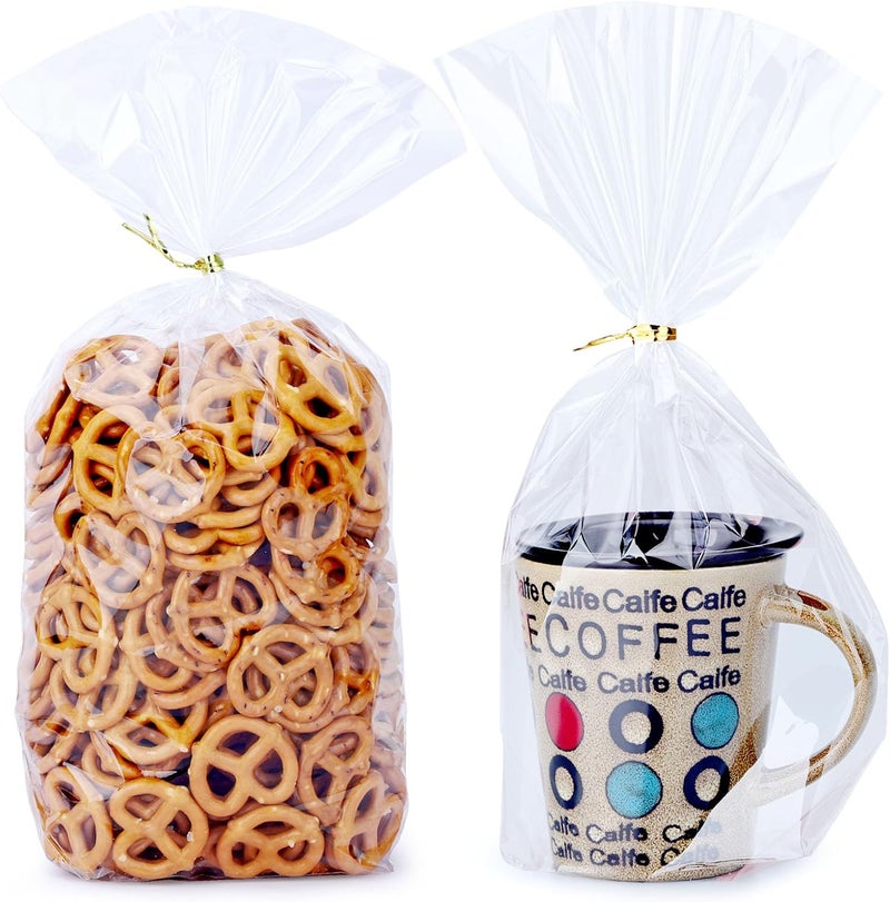 ZIMCEMS 50Pcs 7X12 inch Bottom Gusset Bags Clear Cellophane Gift Bags Plastic Gift Wrap Cello Bags for Party Favor Treats, Goodie,Bakery Cookie, Candy with5 Twist Ties - Image 1